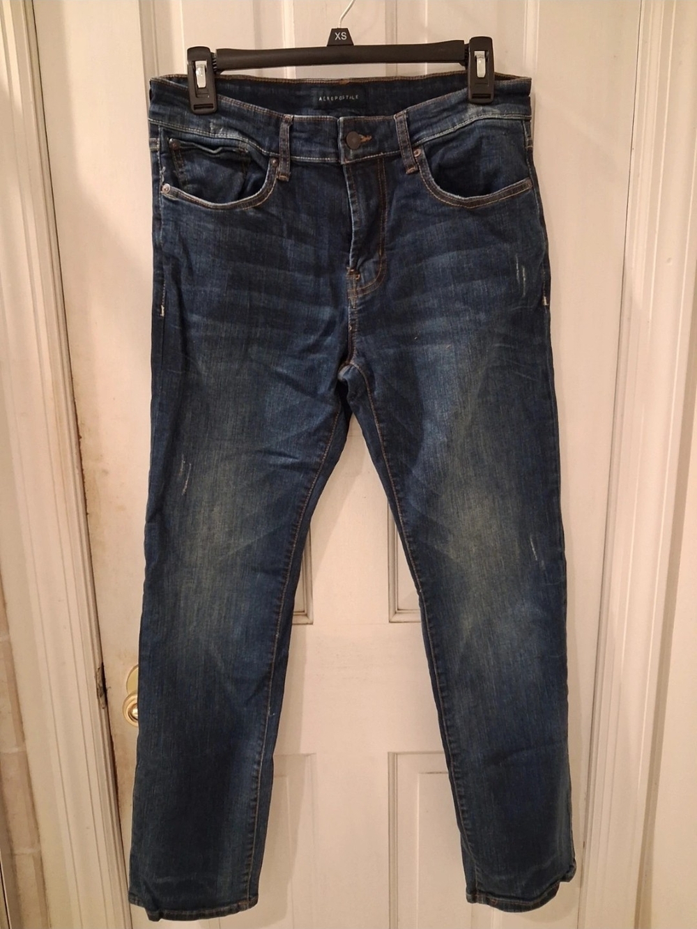 Aeropostale Men’s Slim Straight Jeans - Dark Blue Wash